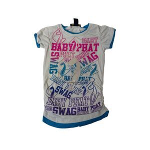 Baby Phat Girl’s Shirt White All Over Print Short Sleeve Crewneck Size Medium